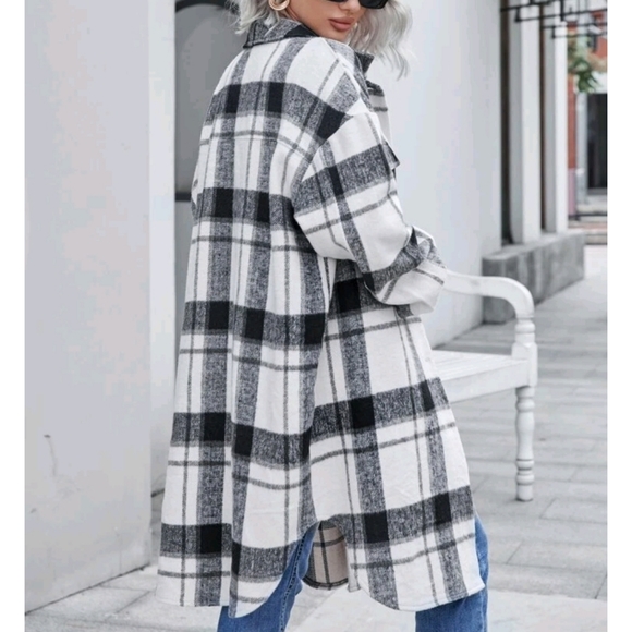 Plaid Drop Shoulder Button Oversized Coat - Picture 3 of 12